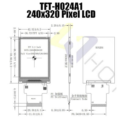 40PIN 2.4 Inch Sinar Matahari Dapat Dibaca TFT, panel LCD 240x320 TFT TFT-H024A1QVIST8N40