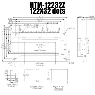 Modul LCD Grafis 122X32 Tampilan STN Dengan Lampu Latar Putih HTM12232Z
