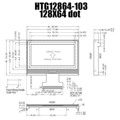 128X64 Gray COG Modul LCD Grafis 66.52x33.24mm ST7565P HTG12864-103