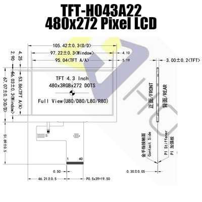 4.3 Inci 480x272 MCU Suhu Lebar LCD Modul Layar IPS