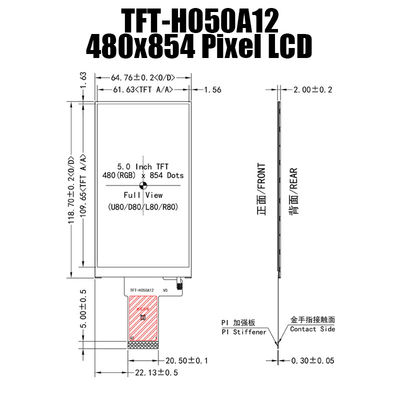 5.0 Inch IPS 480x854 Panel Layar TFT Suhu Lebar ST7701S Untuk Komputer Industri