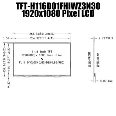 Panel Layar TFT Suhu Lebar 11,6 Inci IPS 1920x1080 Untuk Industri