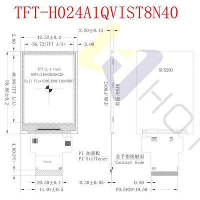500cd/M2 2.4 Inch TFT LCD Display 480X640 Antarmuka SPI Untuk Instrumentasi TFT-H024A13VGIST5N40