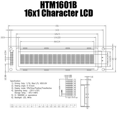 Modul Tampilan LCD Monokrom 16x1, Modul LCD Kecil S6A0069 HTM1601B