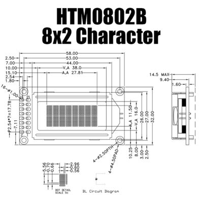 Layar LCD Karakter STN 8X2 Kustom Kuning Hijau 16PIN HTM0802B