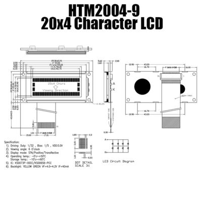 Modul LCD Karakter Ramping Putih 4X20 Untuk Industri HTM2004-9