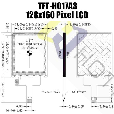 Layar TFT Resistif 1,77 Inci Sinar Matahari Dapat Dibaca Monitor Warna Tft 128x160