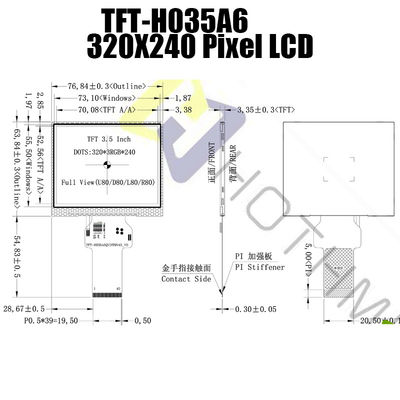Modul Layar LCD TFT yang Dapat Dibaca Sinar Matahari Antarmuka RGB 3,5 Inci TFT-H035A6QVIST9N40