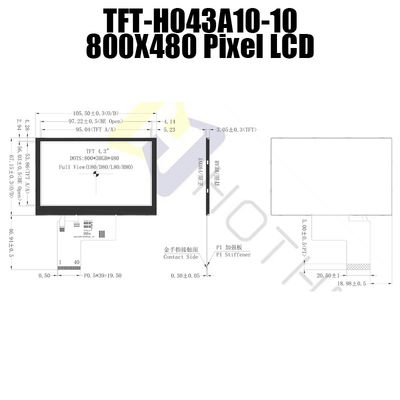 Layar LCD TFT 4,3 Inci Dapat Dibaca Sinar Matahari 800x480 Piksel TFT-H043A10SVIST6N40