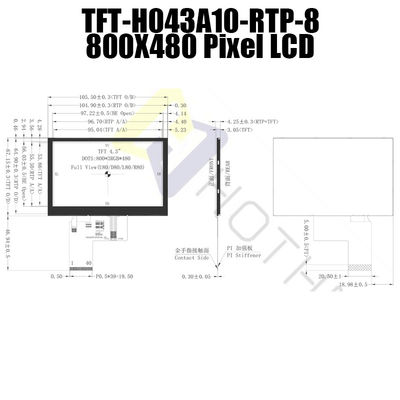 LCD Resistif 3.3V 4.3 Inci, 800x480 LCD TFT 4.3 Inci TFT-H043A10SVIST5R40