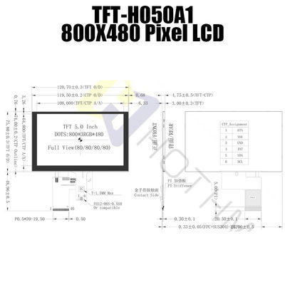 5 Inch 800X480 Pcap Monitor Layar Sentuh Modul LCD TFT Suhu Lebar