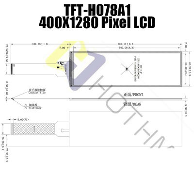 7,8 Inch 400x1280 Bar Tipe TFT, ST7703 Layar LCD Kecerahan Tinggi