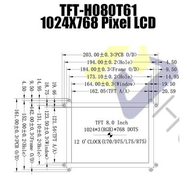 46PIN 1024x786 Modul Layar LCD HDMI 8.0 Inci LCM-TFT080T61SXGDVNSDC