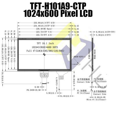 10.1 Inch 1024x600 LVDS IPS Sunlight Modul LCD TFT yang Dapat Dibaca Dengan Monitor Pcap