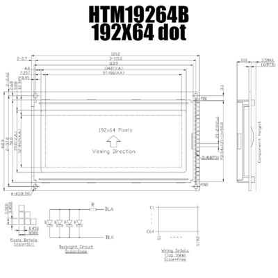 192X64 KS0108 Tampilan Modul LCD Grafis Dengan Lampu Latar Putih HTM19264B