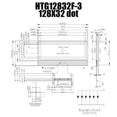 LCD COG Grafis 128X32 ST7565R | FSTN + Tampilan Dengan Lampu Latar ABU-ABU/HTG12832F-3