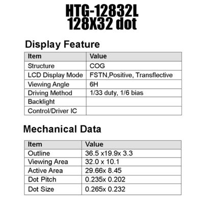 128X32 Grafis COG Modul LCD ST7565R Dengan Lampu Latar Sisi Putih HTG12832L