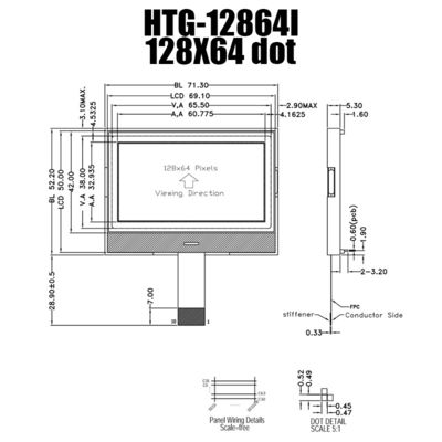 128X64 SPI Chip Pada Layar LCD Kaca Dengan Lampu Latar Sisi Putih HTG12864I