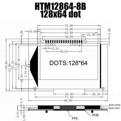 Layar LCD Grafis 128X64 SPI, ST7565R Kuning LCD Grafis 128x64