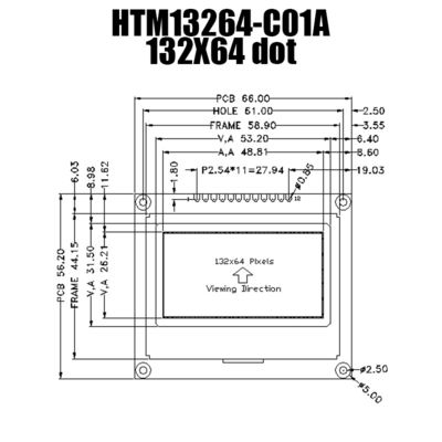 132X64 COG Graphic LCD Module Dengan 6H Oclock Wide Viewing Angle