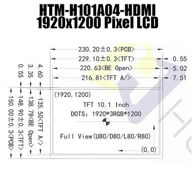 10.1 inci 1920x1200 HDMI 1.4 IPS Layar LCD Tipe Dapat Dibaca Sinar Matahari