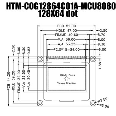 128X64 Dots Graphic FSTN COB LCD Module Dengan White Side Backlight