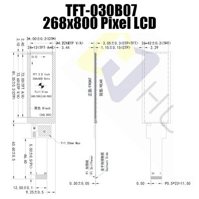 3.0 Inch 268x800 Strip Display Suhu Lebar LCD TFT IPS Display Pcap Monitor