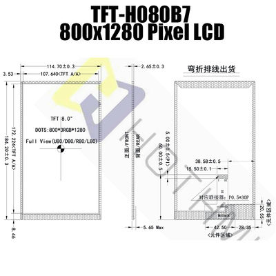 8.0 Inch 800x1280 IPS LCD Display Modul TFT Teknologi MIPI NV3051F1