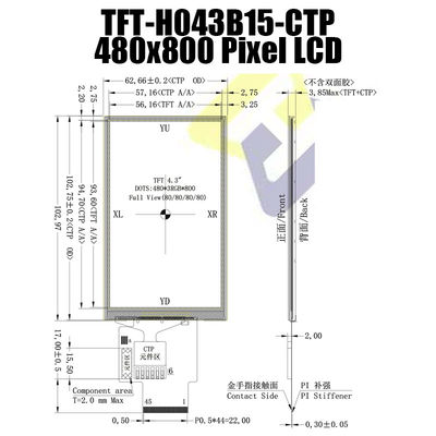 4.3 Inch IPS SPI Panel Sentuh Kapasitif Layar TFT Monitor Pcap 480x800