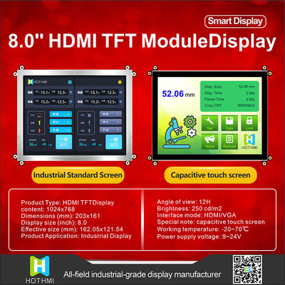 8&quot; Inch HDMI TFT LCD 1024x768 Sinar Matahari Dapat Dibaca Untuk Aplikasi Industri Tampilan
