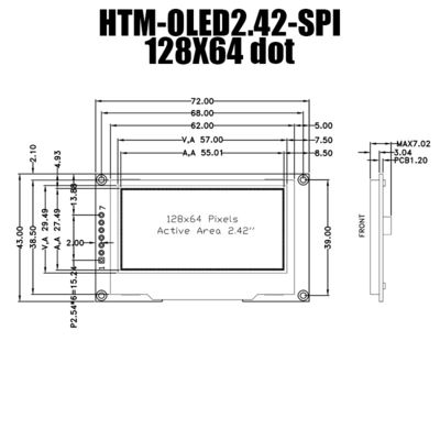 2,42 &quot;Inci 128x64 COG SSD1309 Modul Layar OLED Dengan Kontrol Peralatan + PCB + Bingkai