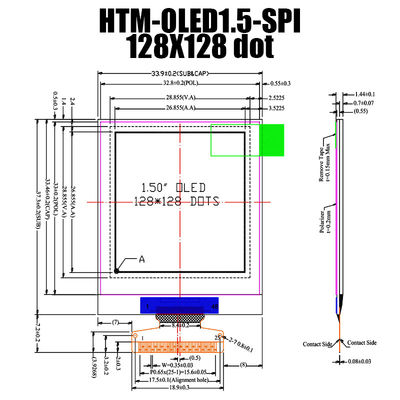 1,5 &quot;Inch 128x128 COG SH1107 Modul Layar OLED Dengan Kontrol Peralatan / PCB / Bingkai