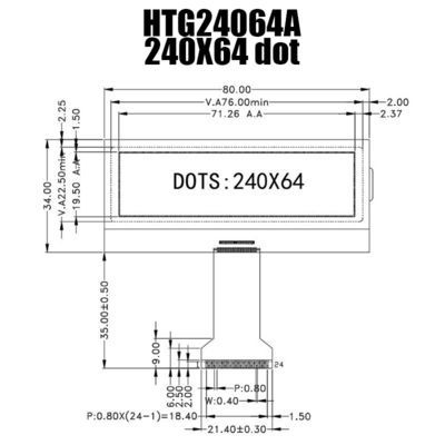 240x64 COG LCD Graphics Display Module ST75256 Dengan Kuning Hijau Sepenuhnya Transparan