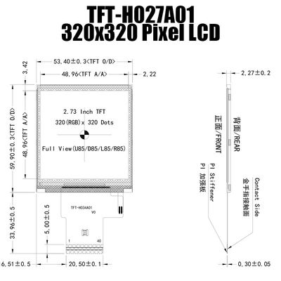 2.7 inci IPS 320x320 Membaca sinar matahari TFT Display Panel MCU Untuk Kontrol Industri